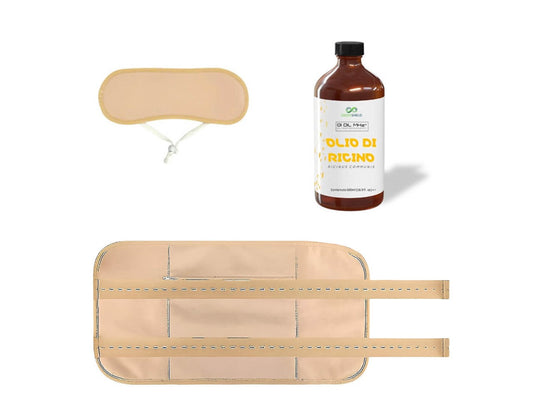 Kit Detox Ricino fascia collo + fascia addome + olio di ricino 500 ml purezza alimentare